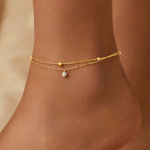 Anklet de Zircon double couche pour les femmes