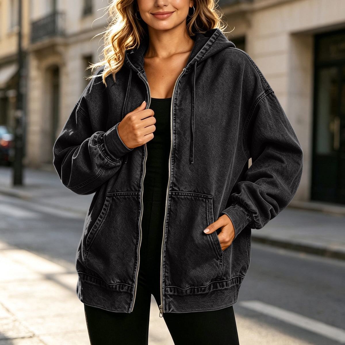 Manteau Veste de Denim de style long pour femmes