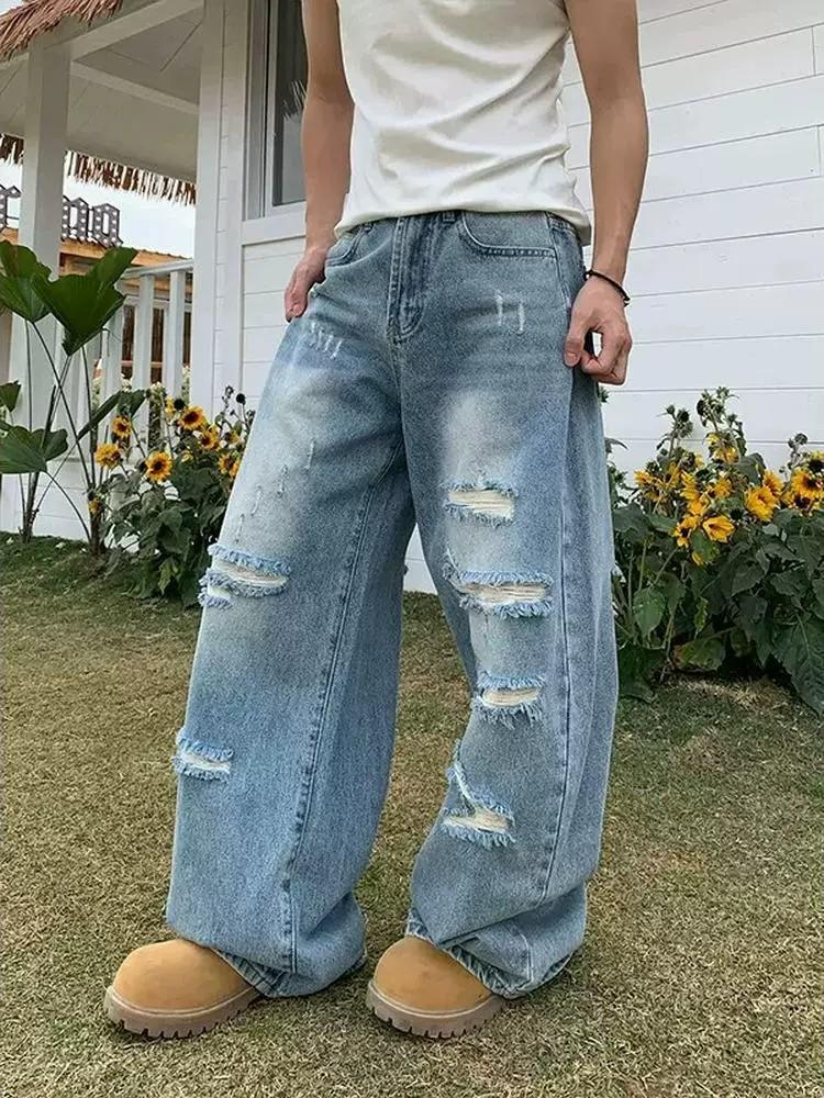 Jeans retro lavés détraqués pour hommes