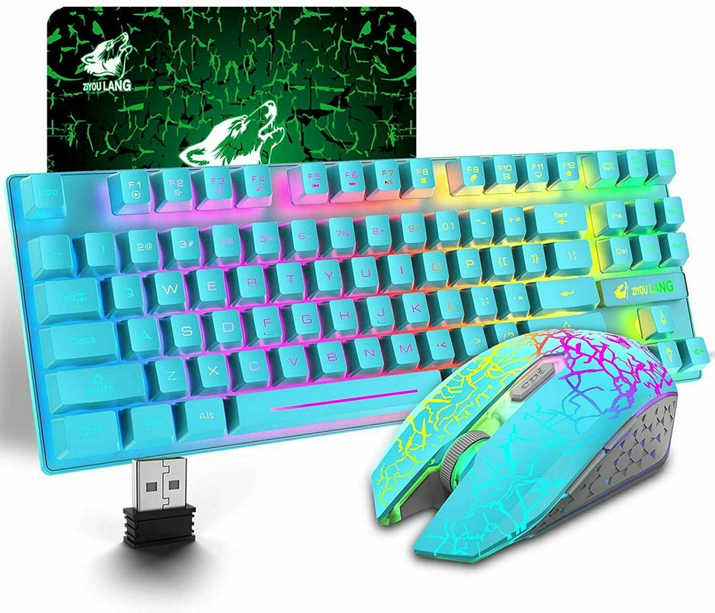 T87 sans fil jeu clavier et souris Rainbow rétroéclairé pour PC Mac PS4 Xbox One
