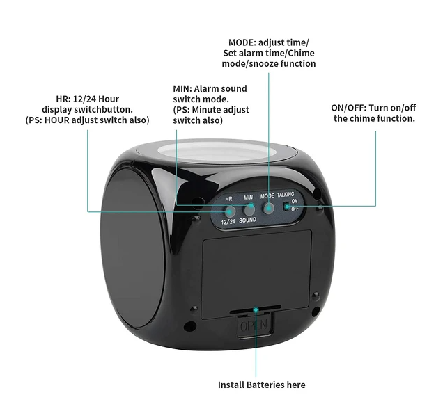 Réveil LED Affichage LCD numérique Voix Parler Météo Snooze USB