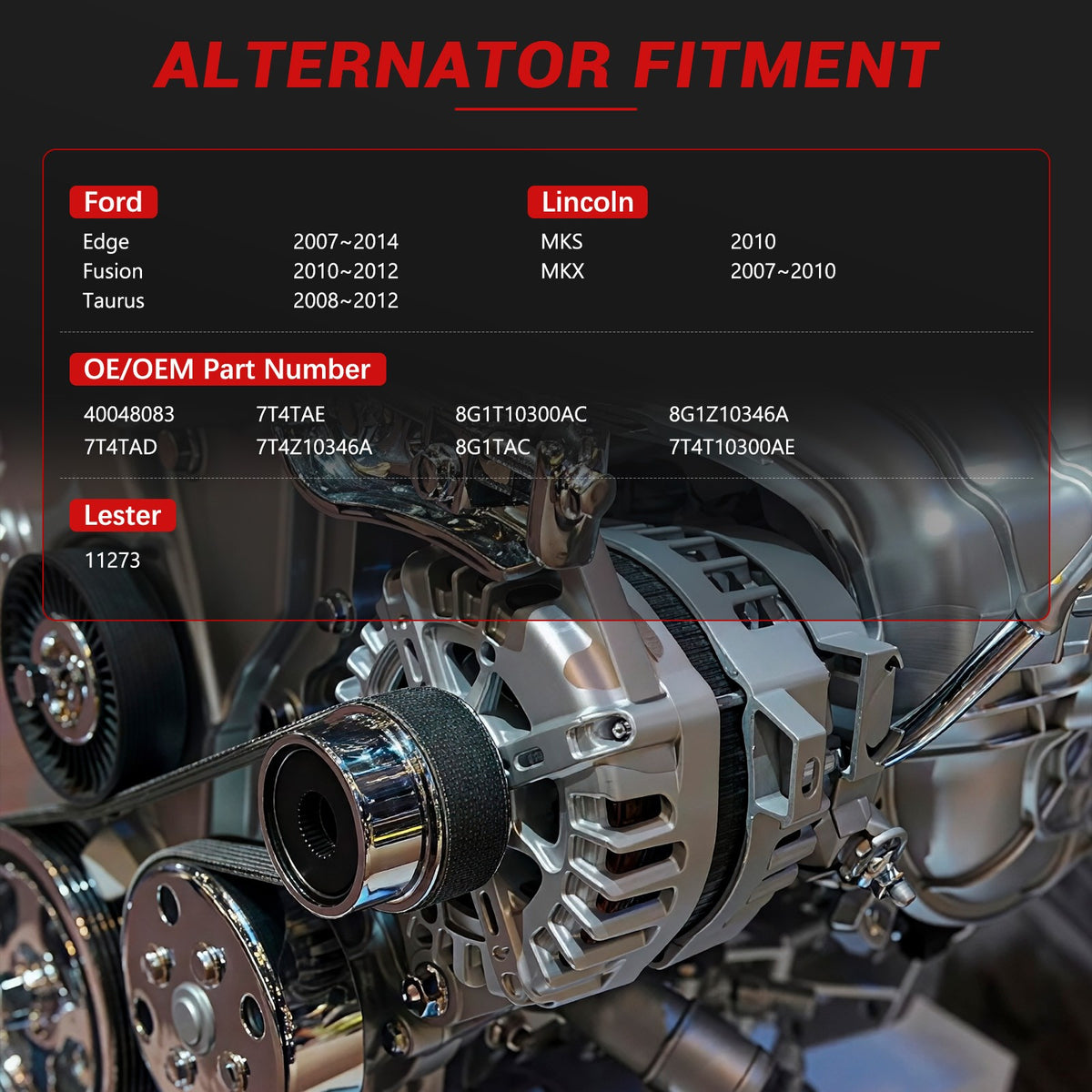 Alternateur pour Ford Fusion 2010-2012 V6 3.5L & Edge 2007-2014 Tous moteurs 11273
