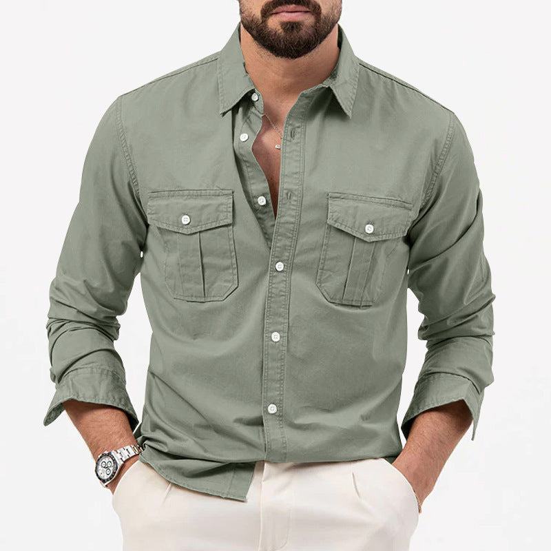 Hommes Multi Pocket Casual manches longues chemise