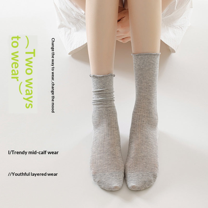 Femmes Chaussettes Solide Couleur Mid-calf Longueur Été Style mince Coton pur