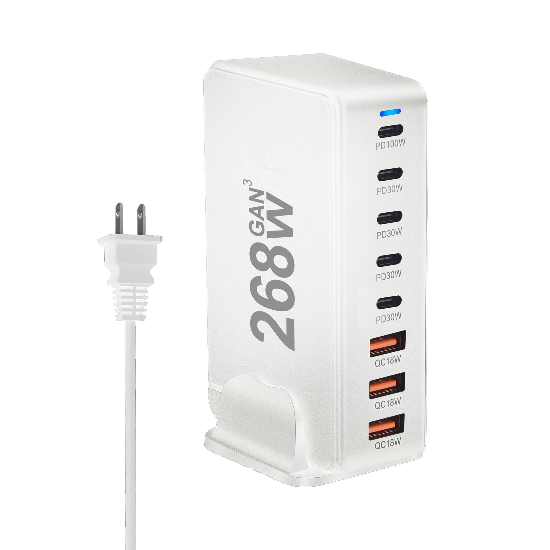 268W Gallium Nitride PD Chargeur de bureau multifonctionnel 5 C3A Adaptateur 8 ports
