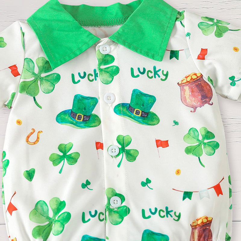 Bébé garçon nouveau-né St. Patrick vêtements manches courtes Clover Imprimer Romper & Suspenders P