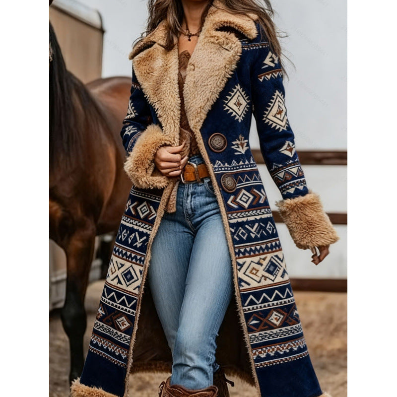 Manteau imprimé mode en peluche de style occidental pour femmes