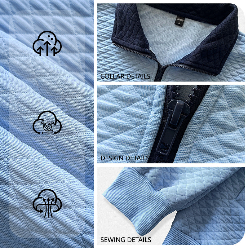 Men's Diamond-Check Half-Zip Stand-Collar Long-Sleeve Sweatshirt