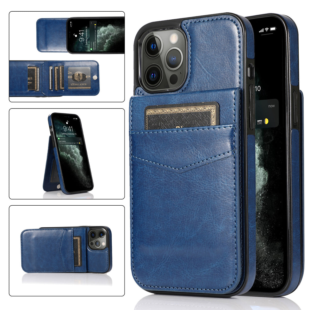 Minimalist Solid-Color Leather Card-Slot Phone Case