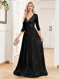Robe de haute tenue de soirée à col V pailleté d'automne