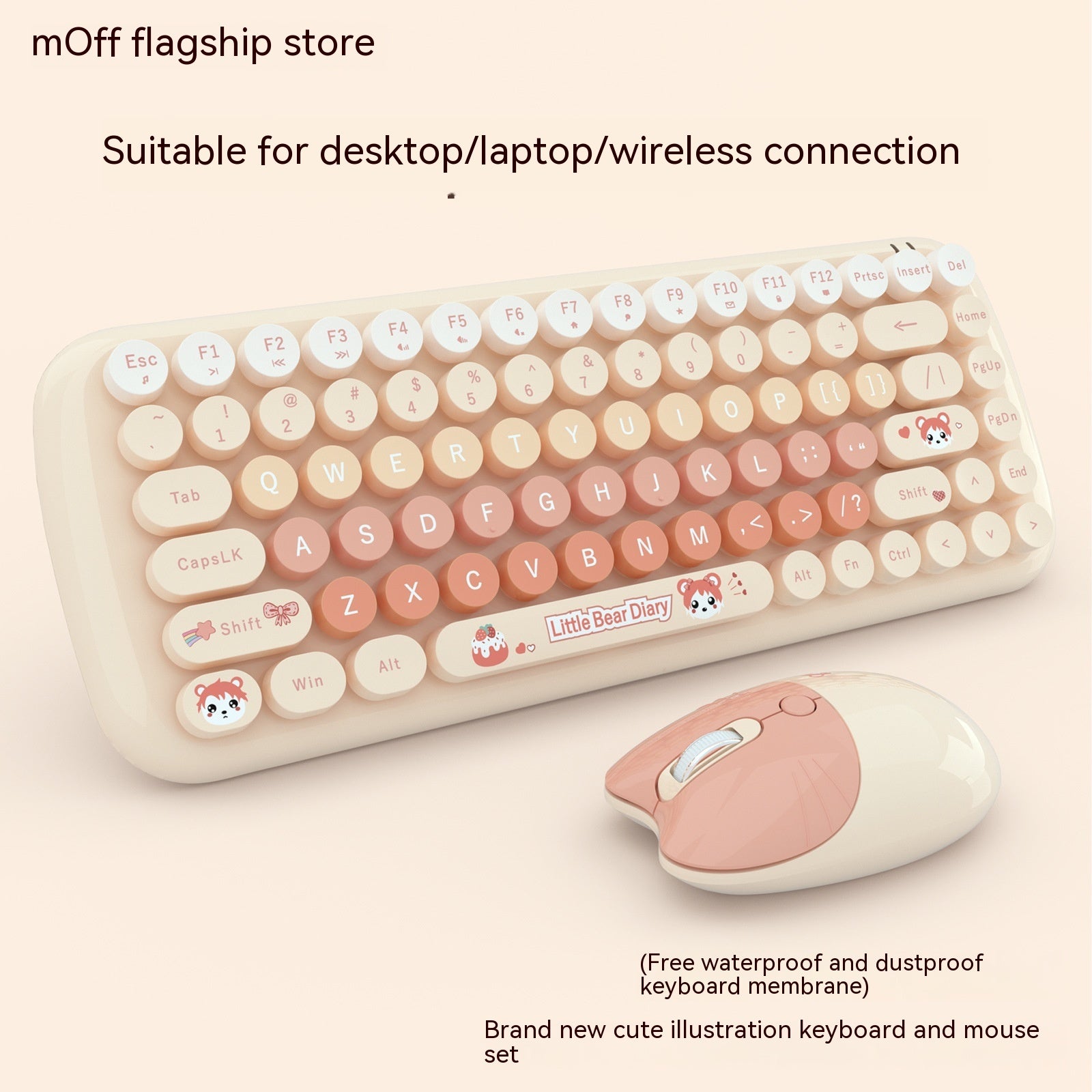 Clavier sans fil et jeu de souris Rose Mini Mignon