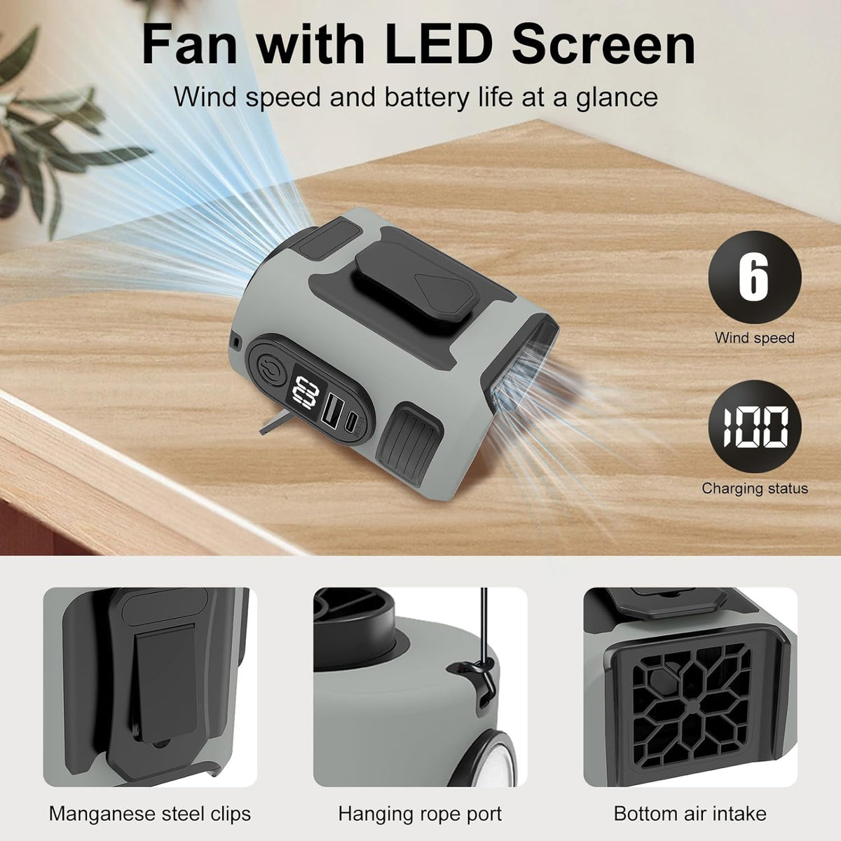 16, 000 Rpm 10000mAh Ventilateur de taille portable, pince sur ceinture portable Eventail personnel, rechargeable
