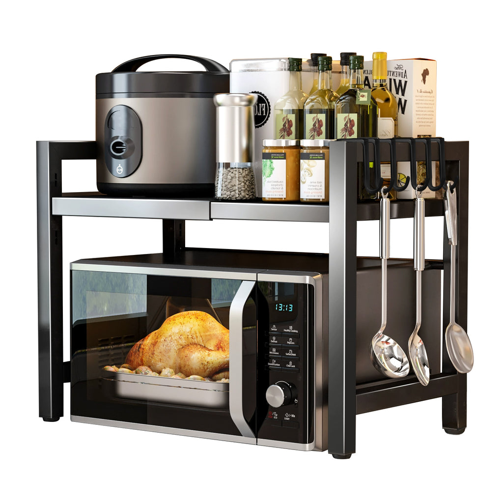 Black monocouche double bar avec 6 crochets et rack de rangement de cuisine extensible