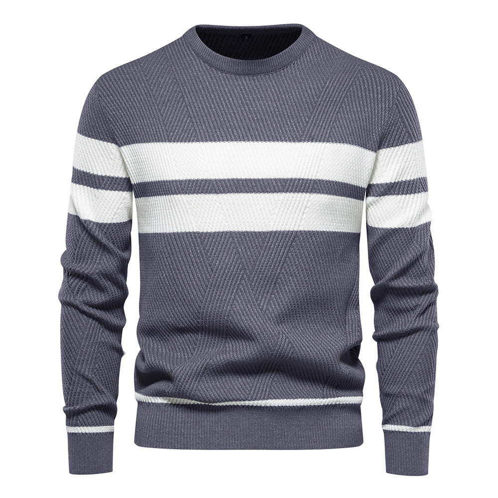 En stock L'automne et l'hiver hommes occasionnels rayés hommes Pullover couleur correspondant Roun