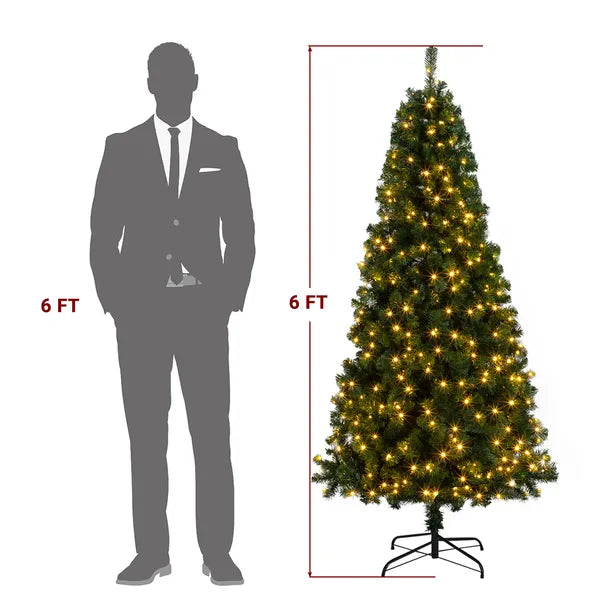 FCH 6ft matériau PVC bricolage 150 lumières couleur chaude 8 modes 1050 branches arbre de Noël vert