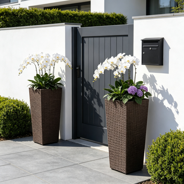 Ensemble de 2 plants de rotin avec pots intérieurs amovibles