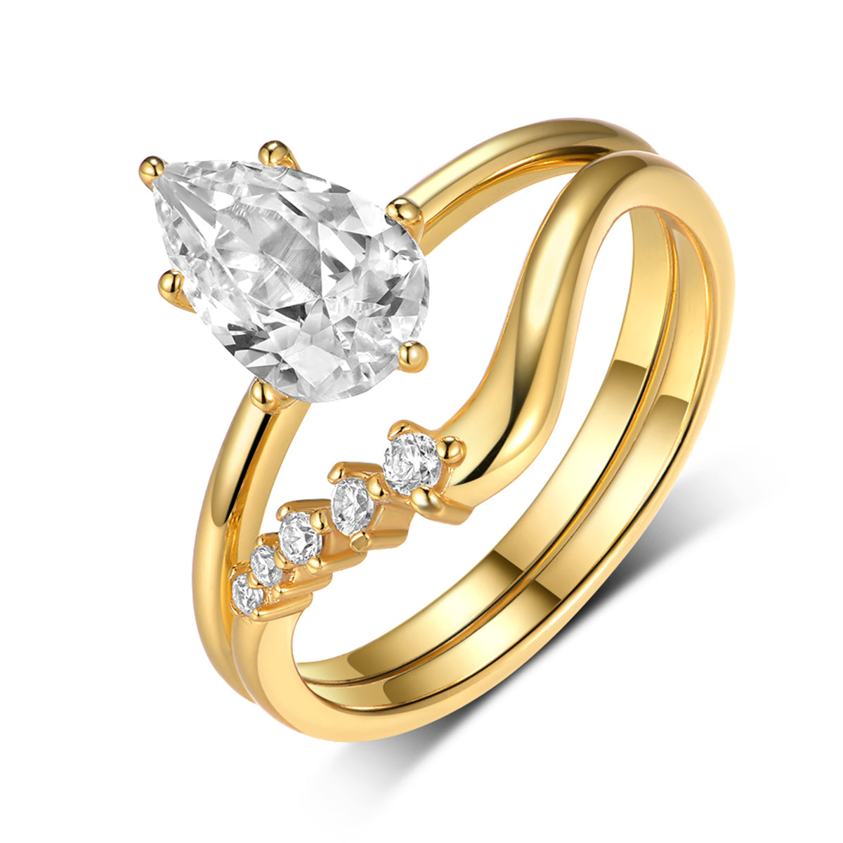 S925 Argent plaqué or 6x9mm Poire Moussanite Ensemble de mariée Pave Chevron Band US Taille 6-9 GRA
