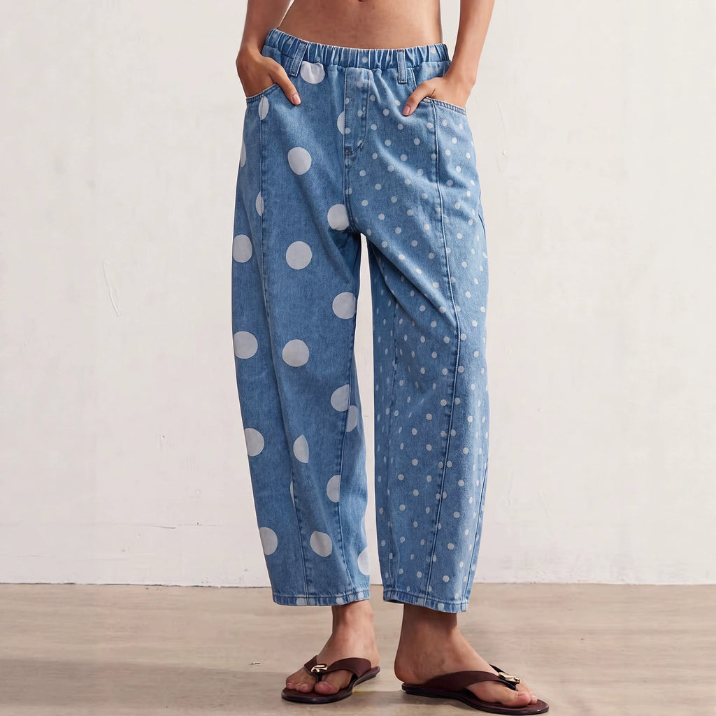 Patchwork pour femmes Polka-Dot Print Loose-Fit Jeans