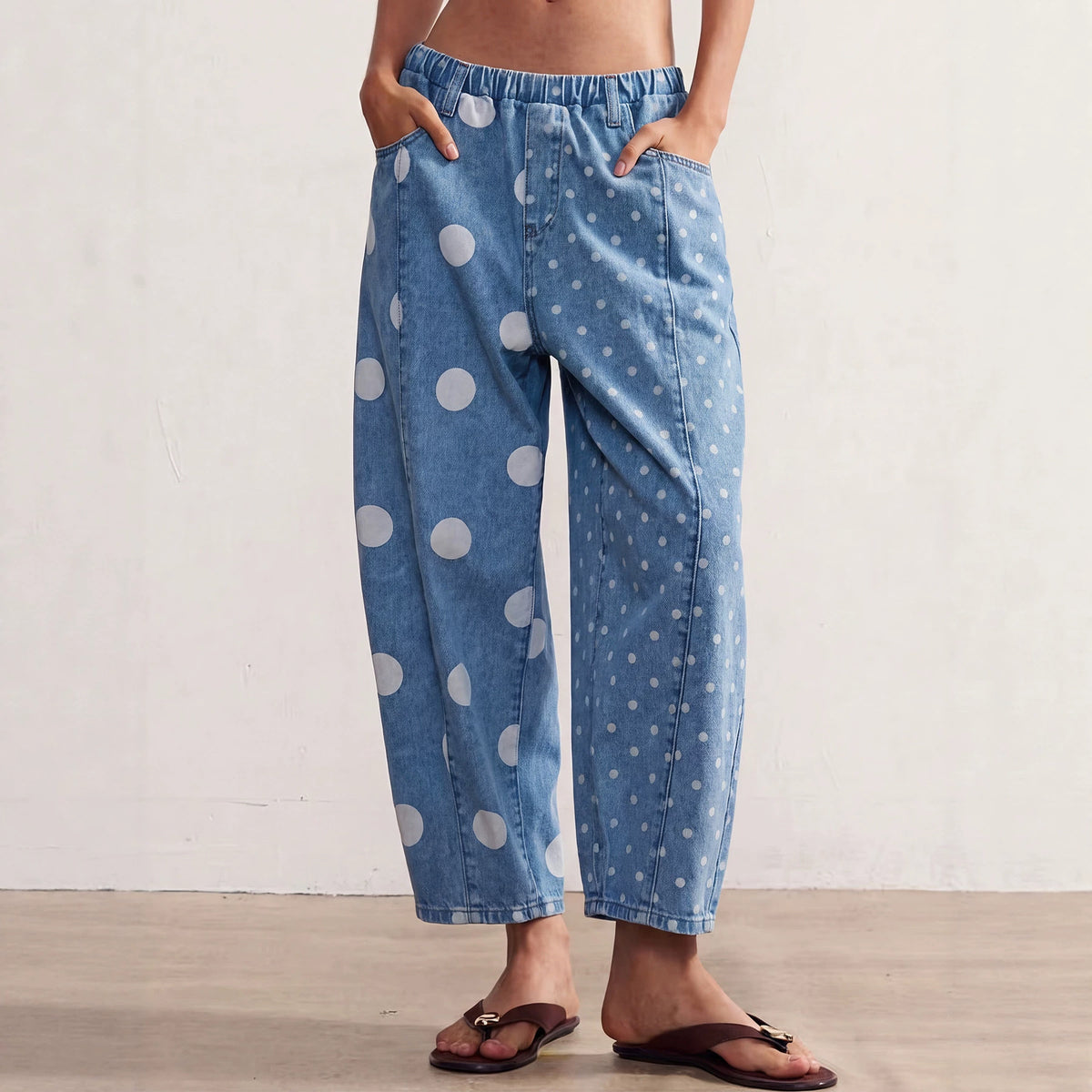 Patchwork pour femmes Polka-Dot Print Loose-Fit Jeans