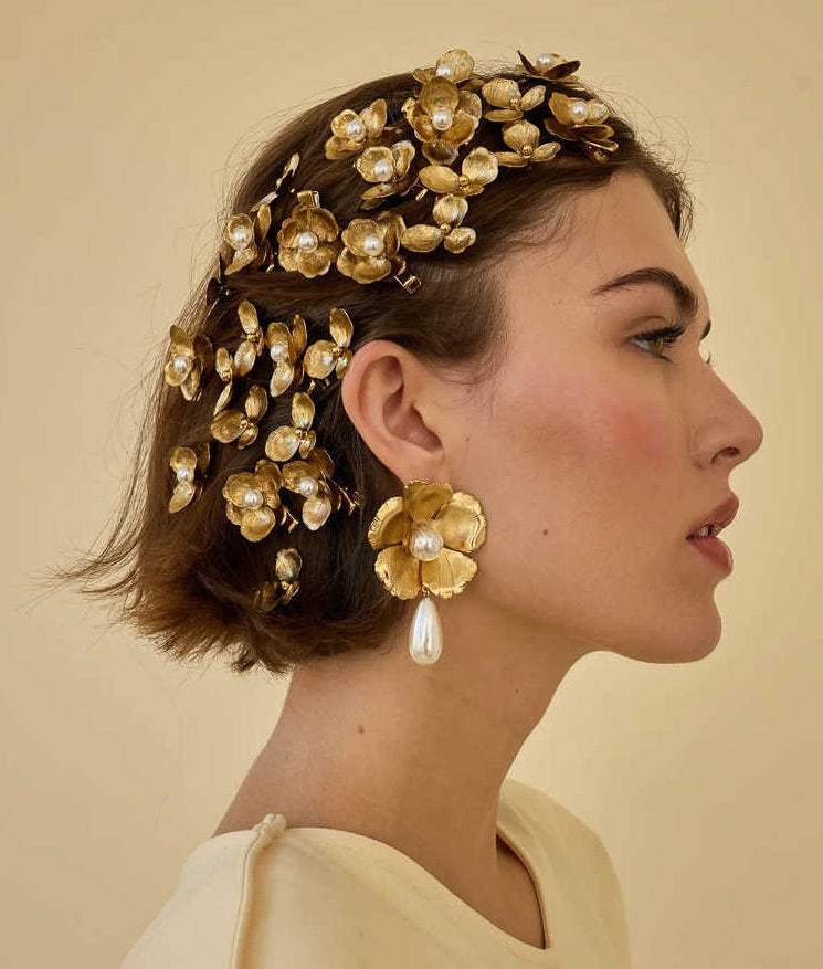 Gold Flower Pearl Barrettes Mode Accessoires pour cheveux de mariée