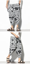 Pantalon imprimé en coton et en lin
