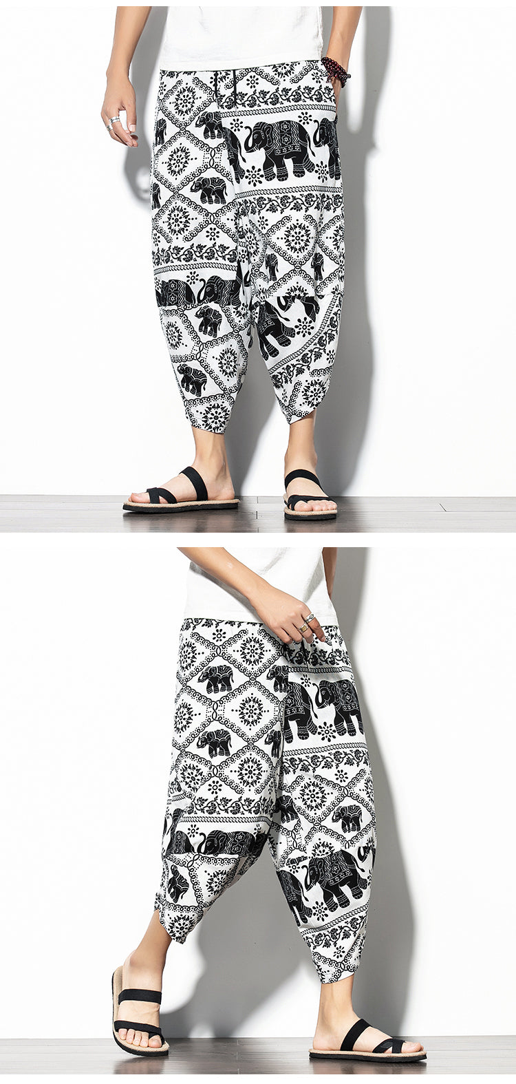 Pantalon imprimé en coton et en lin
