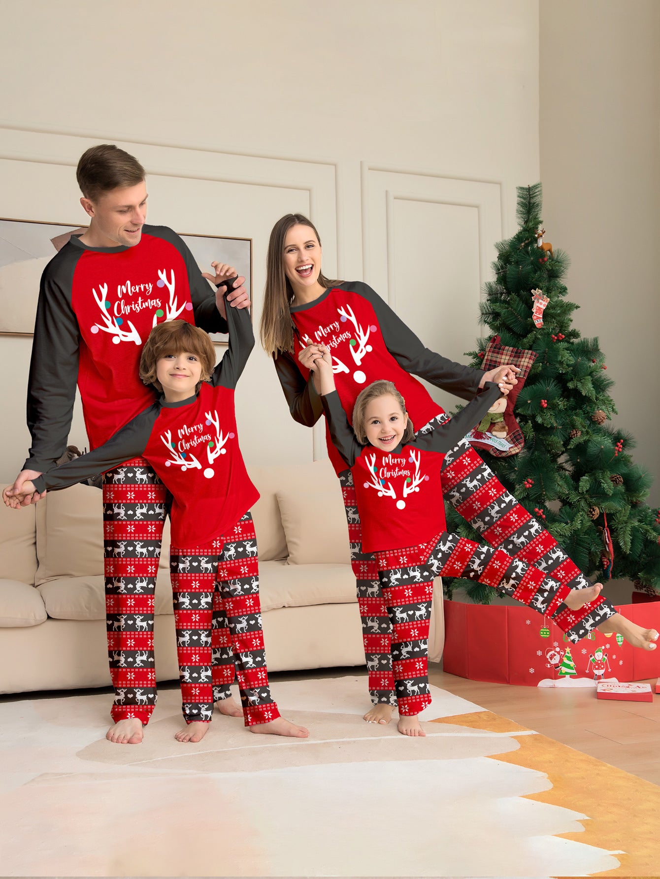 Imprimé Tête de cerf Costume parent-enfant de Noël