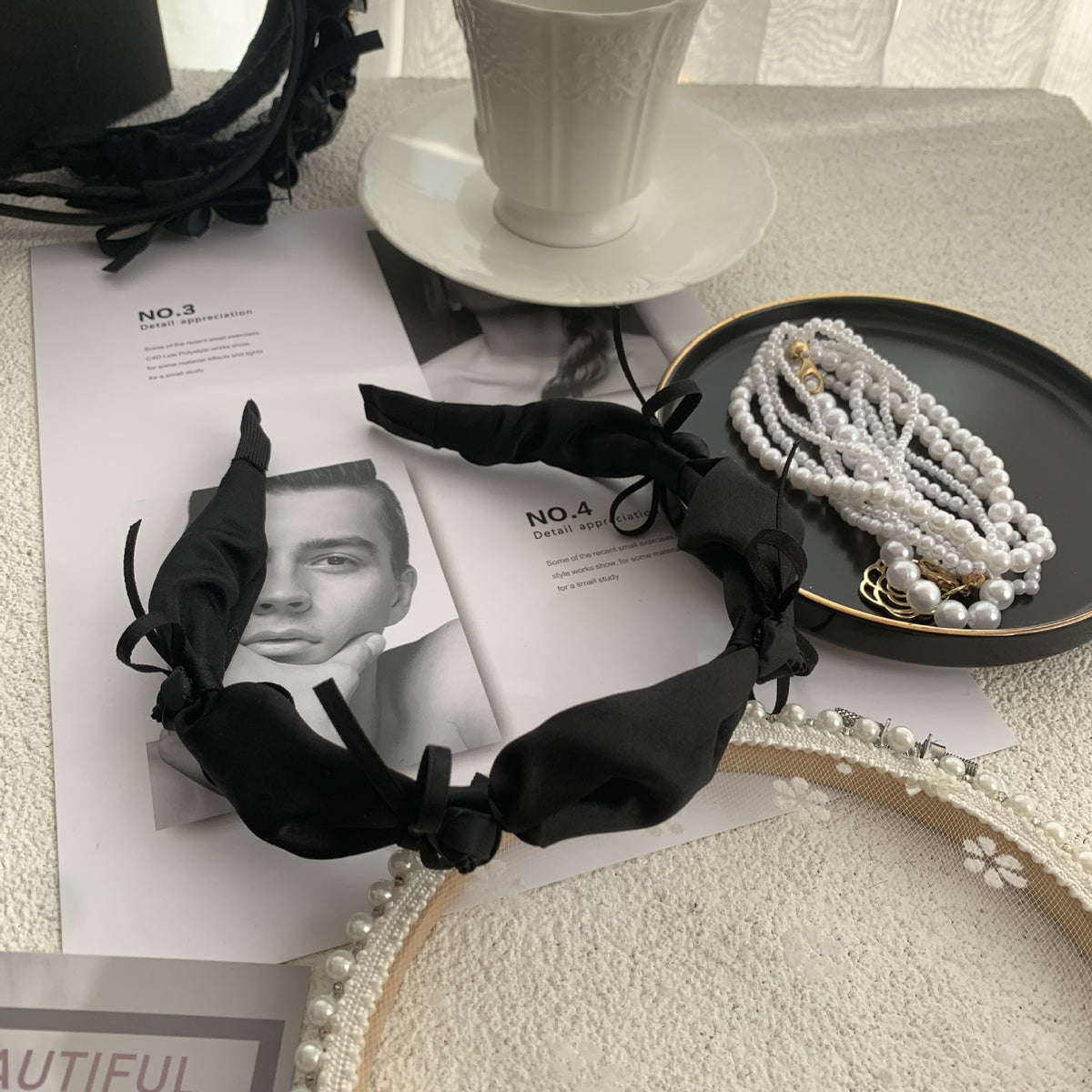 Exaggerated Black Wood Ear Hoop Hairstyle