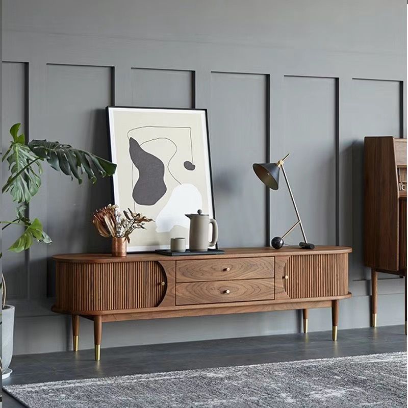 Nordic Solid Wood Tv Cabinet Black Walnut Simple Moderne Tv Retro Combinaison Salon H