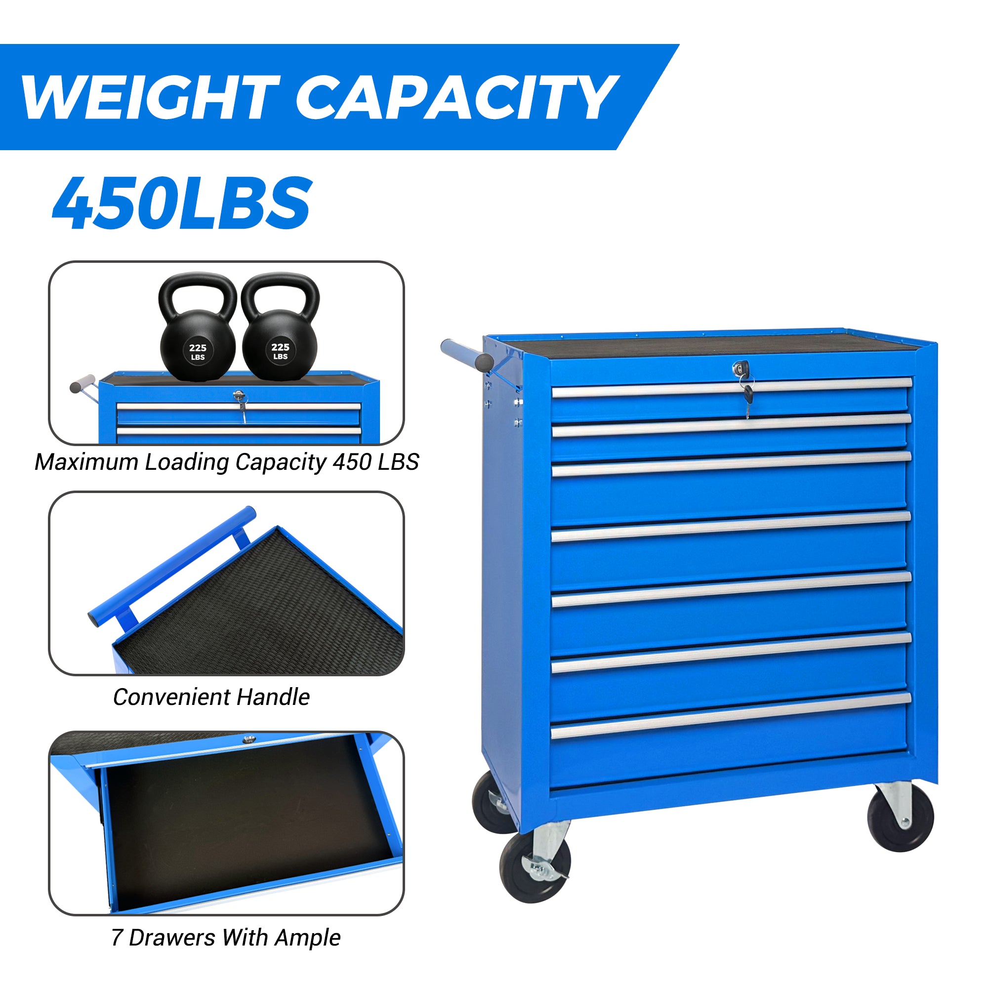 Roulement de coffre à outils avec boîte à outils 7-Drawer avec roues Multifonctionnel Tool Cart Mécanique T