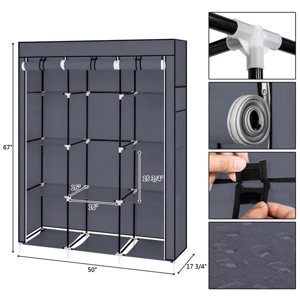 Armoire non tissée 4 couches 10 grilles 130 X 45 X 167cm - Gris