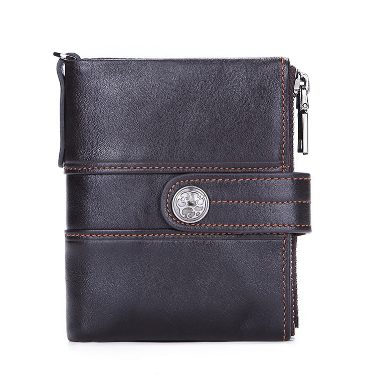 Cowhide Portefeuille Boucle en cuir Zipper Retro Hommes