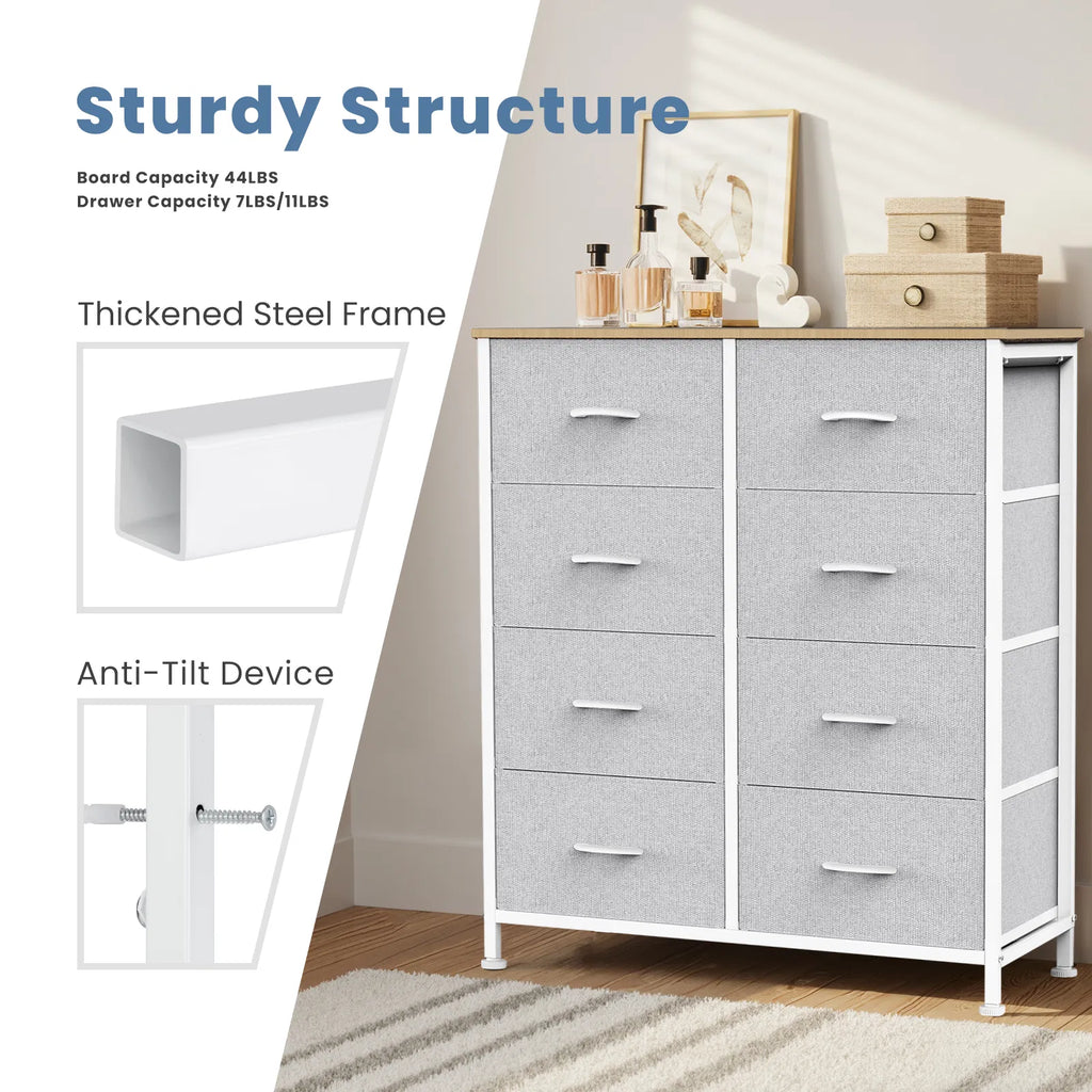 Dresser pour chambre avec 8 tiroirs Dresser haut et coffre de tiroirs Dresser tissu avec Woo