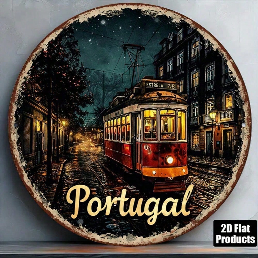 8x8in Lisbonne Tram Panneau rétro Scène de rue portugaise Décoration murale