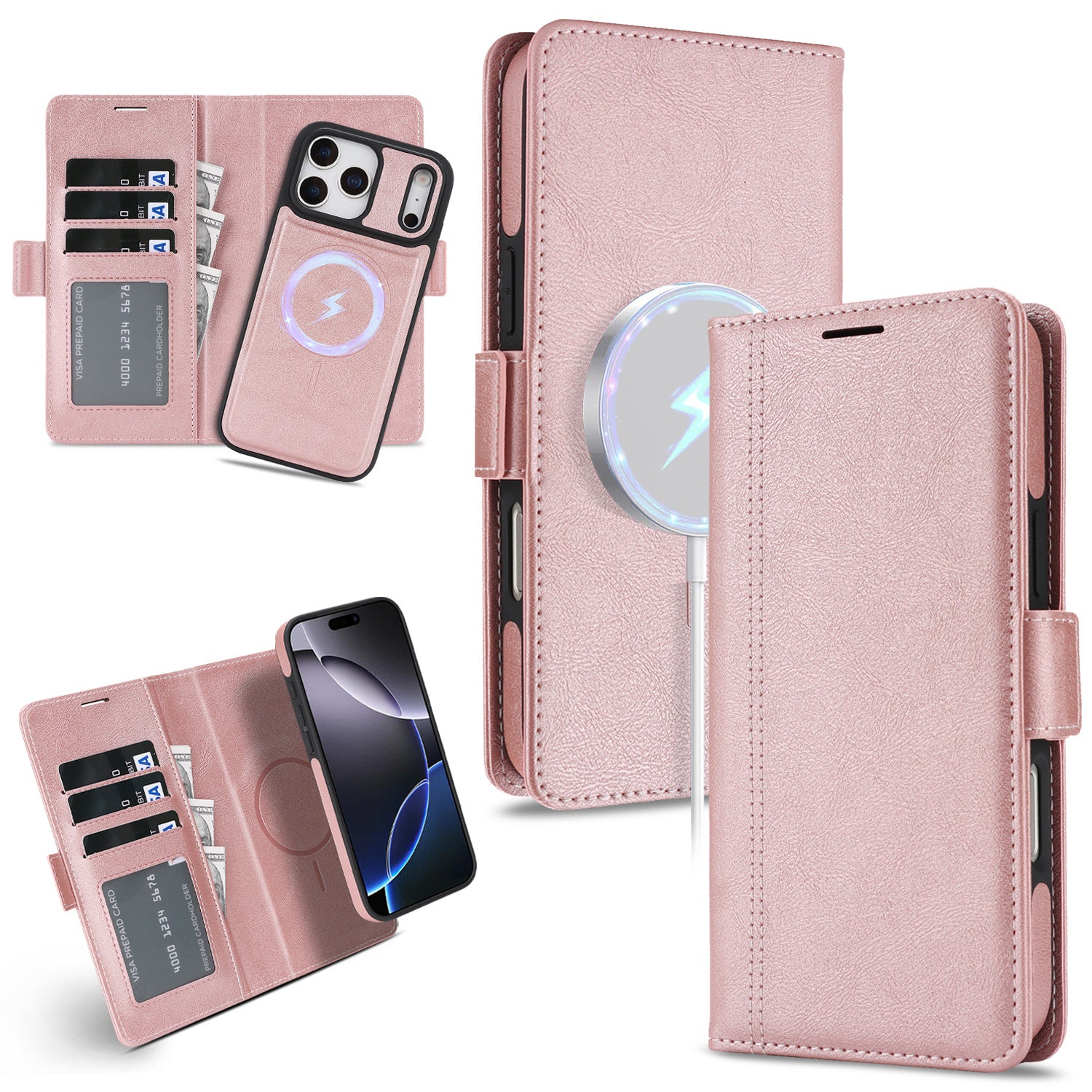 Coque de téléphone en cuir magnétique sans fil