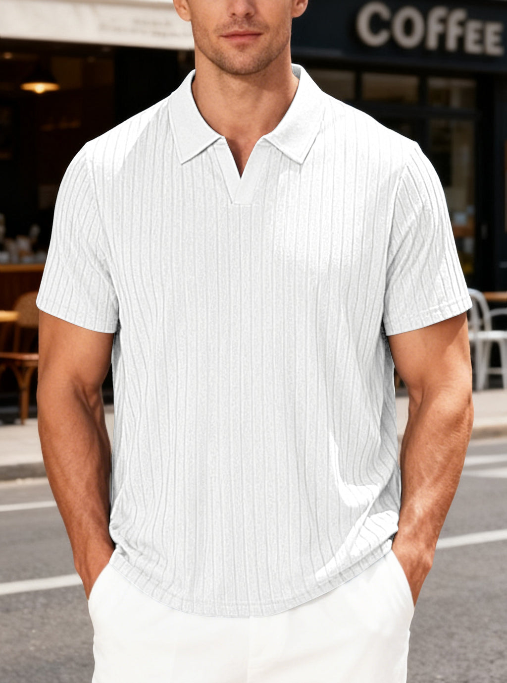 European and American Men's Summer Casual Torchon respirant Jacquard Tissu Turn-Down Colla
