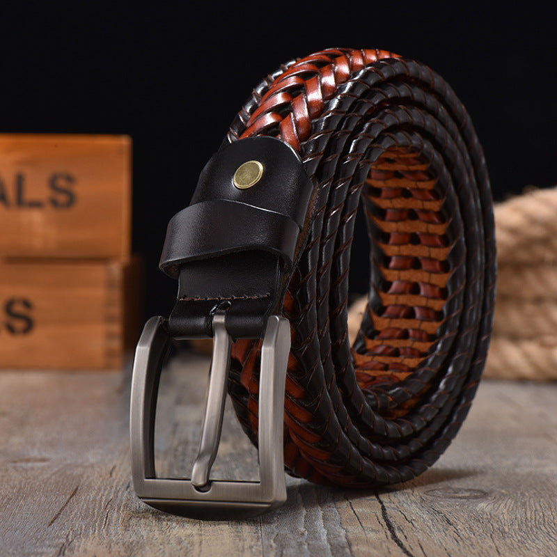 Ceinture en cuir vintage tissée à la main pour hommes