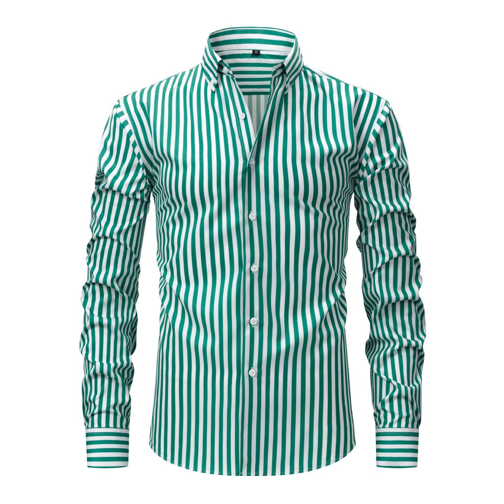 Jiachuan European and American Elastic Non-Iron Men's Shirt Long Sleeve Digital Print Stri