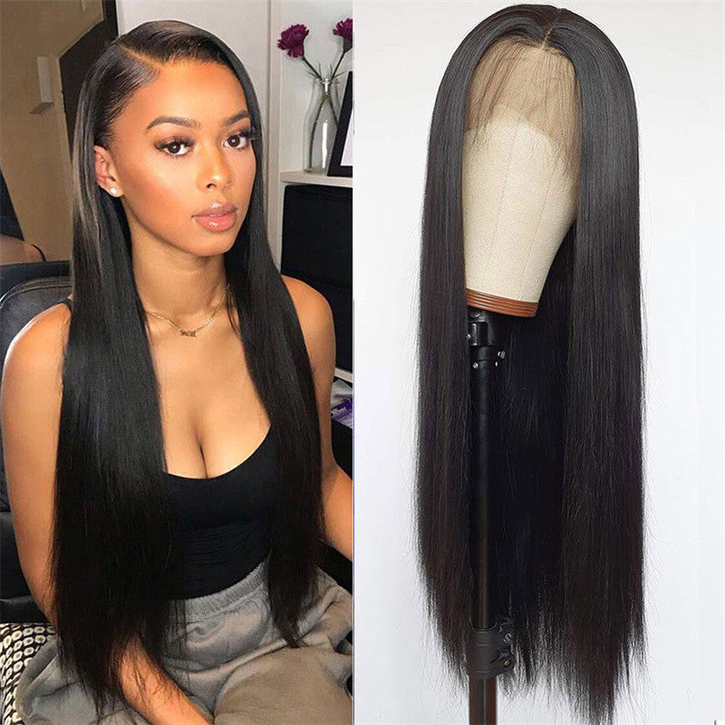 Noir Long droit cheveux chimique fibre bande tête