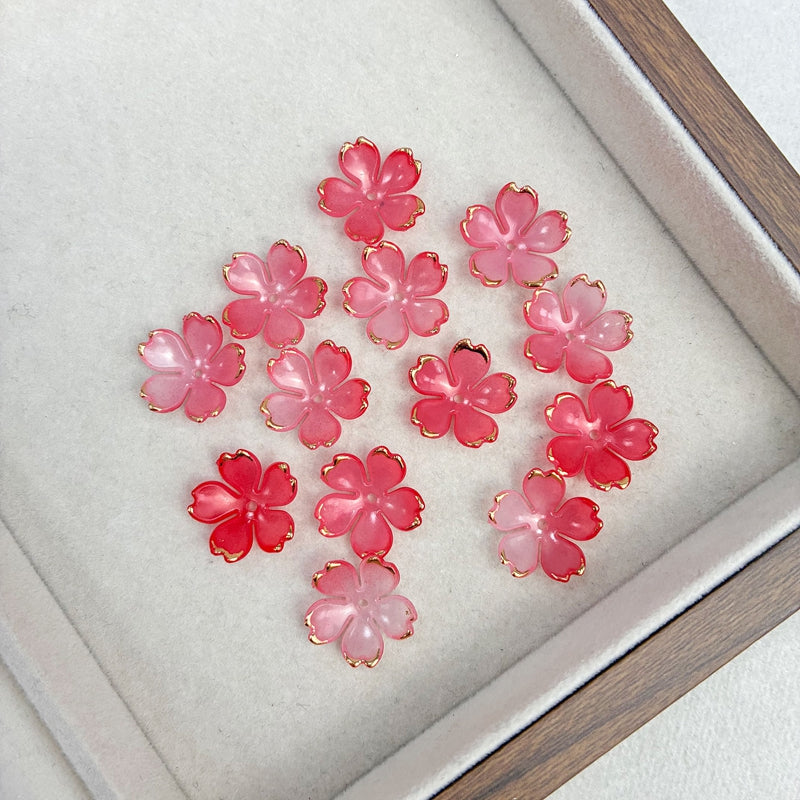 Perles de fleur de cerise en acrylique 5-Petal en forme d'or à deux tons