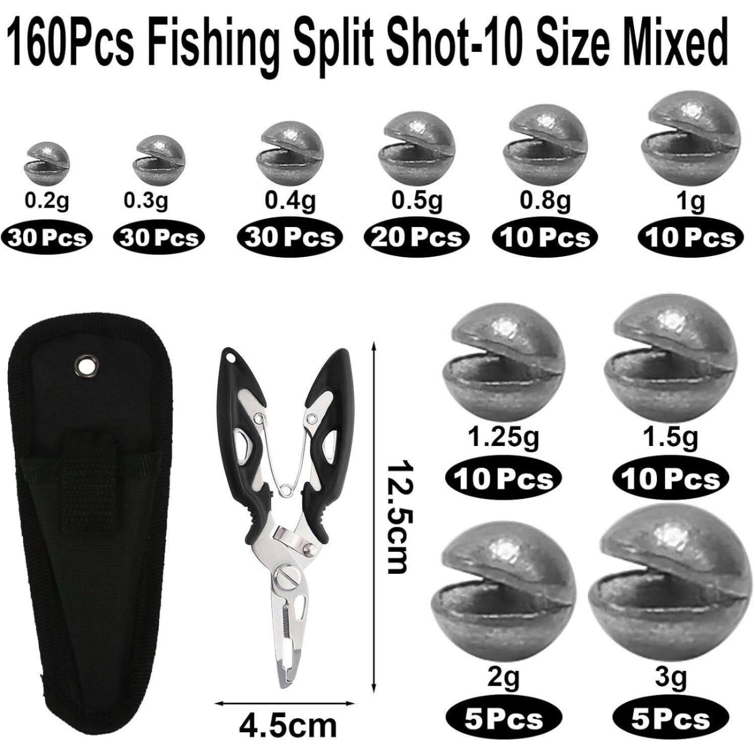 150-piéce de pêche au plomb S Set avec 8 tailles