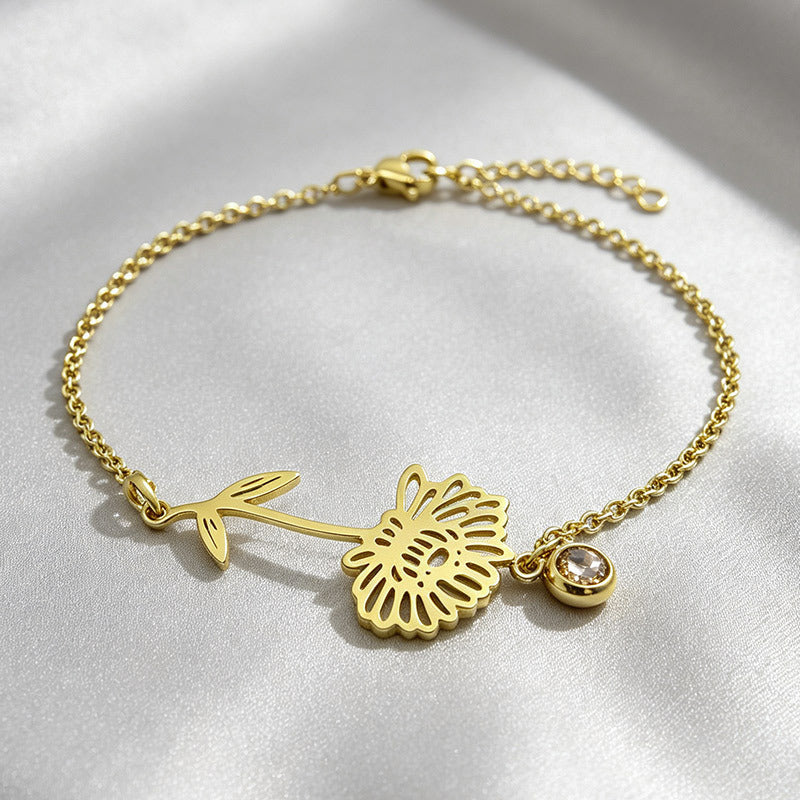 Retro Décembre Fleur de naissance Bracelet en acier inoxydable