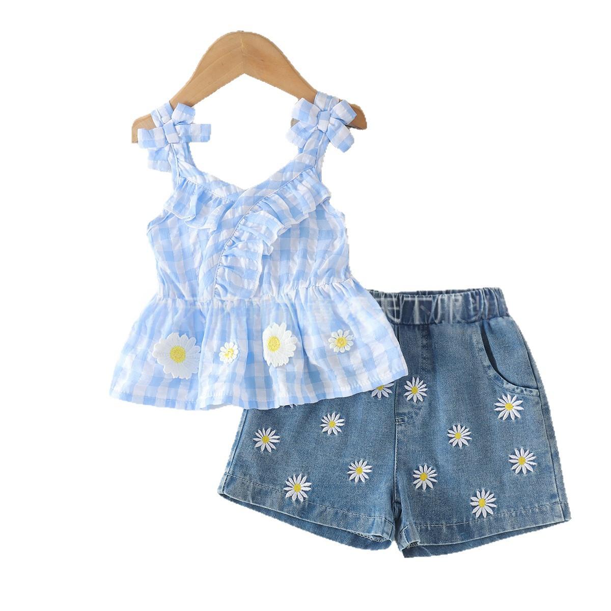 Camisole Plaid Bleue et ensemble de shorts