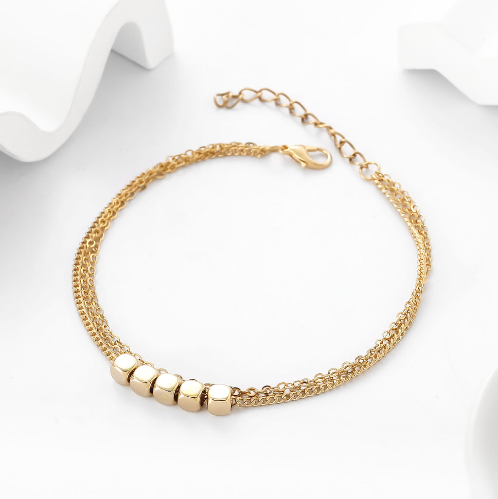 Anklet d'or carré multi-layer mode