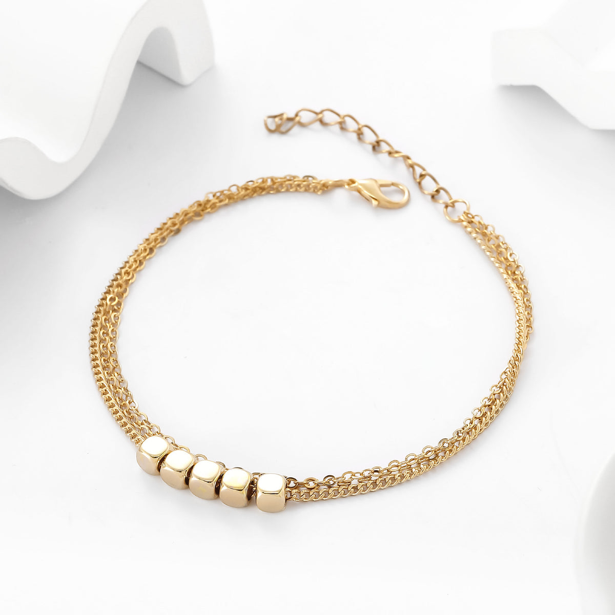 Anklet d'or carré multi-layer mode