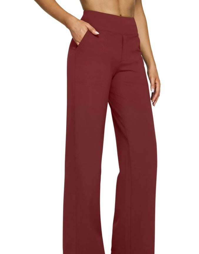 Pantalons à pattes droites à taille haute avec poches longues