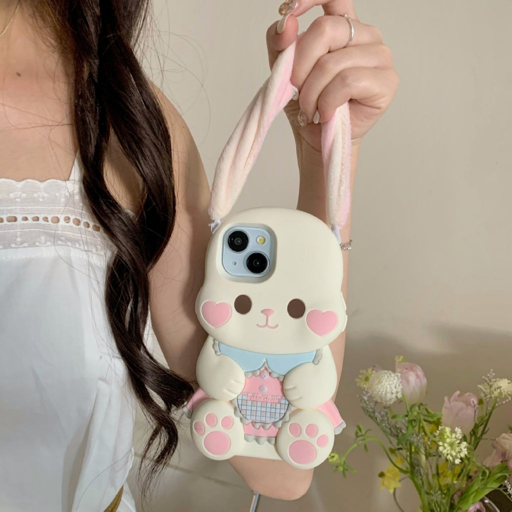 En peluche Button oreille mignon Rabbit Phone Case résistant à la chute