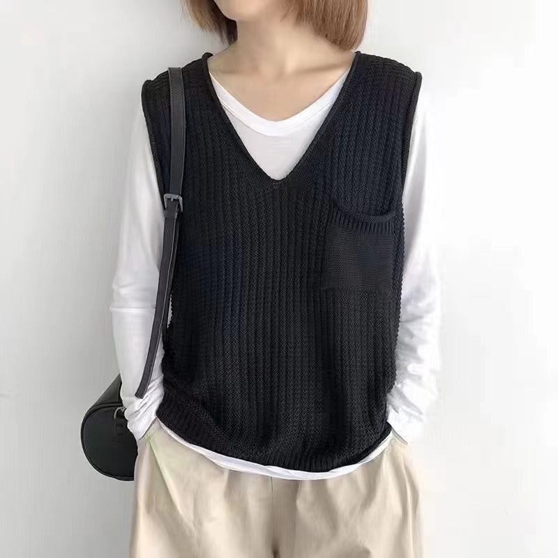 Veste de tricot artistique à col V simple