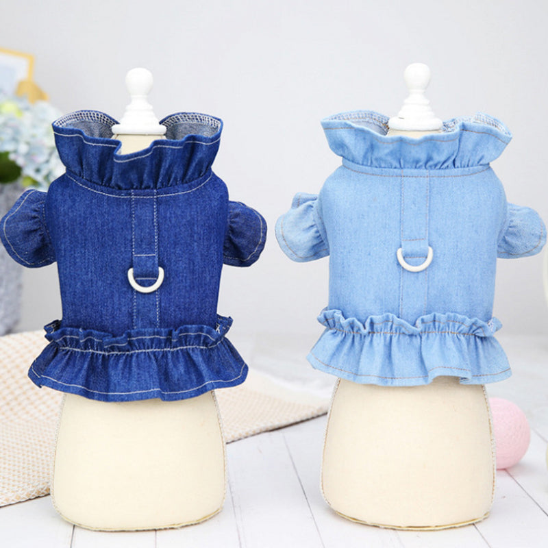 Animaux de compagnie Jeans Robe Habillement Dog Ruffles Vest Pet Harness Denim Robe Puppy Bleu Jeans Vêtements