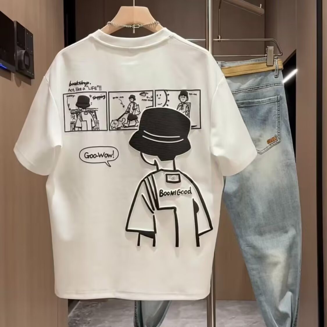 Marque Short Sleeve Ins 100 coton manteau d'été homme imprimé T-shirt tendance hommes et femmes A